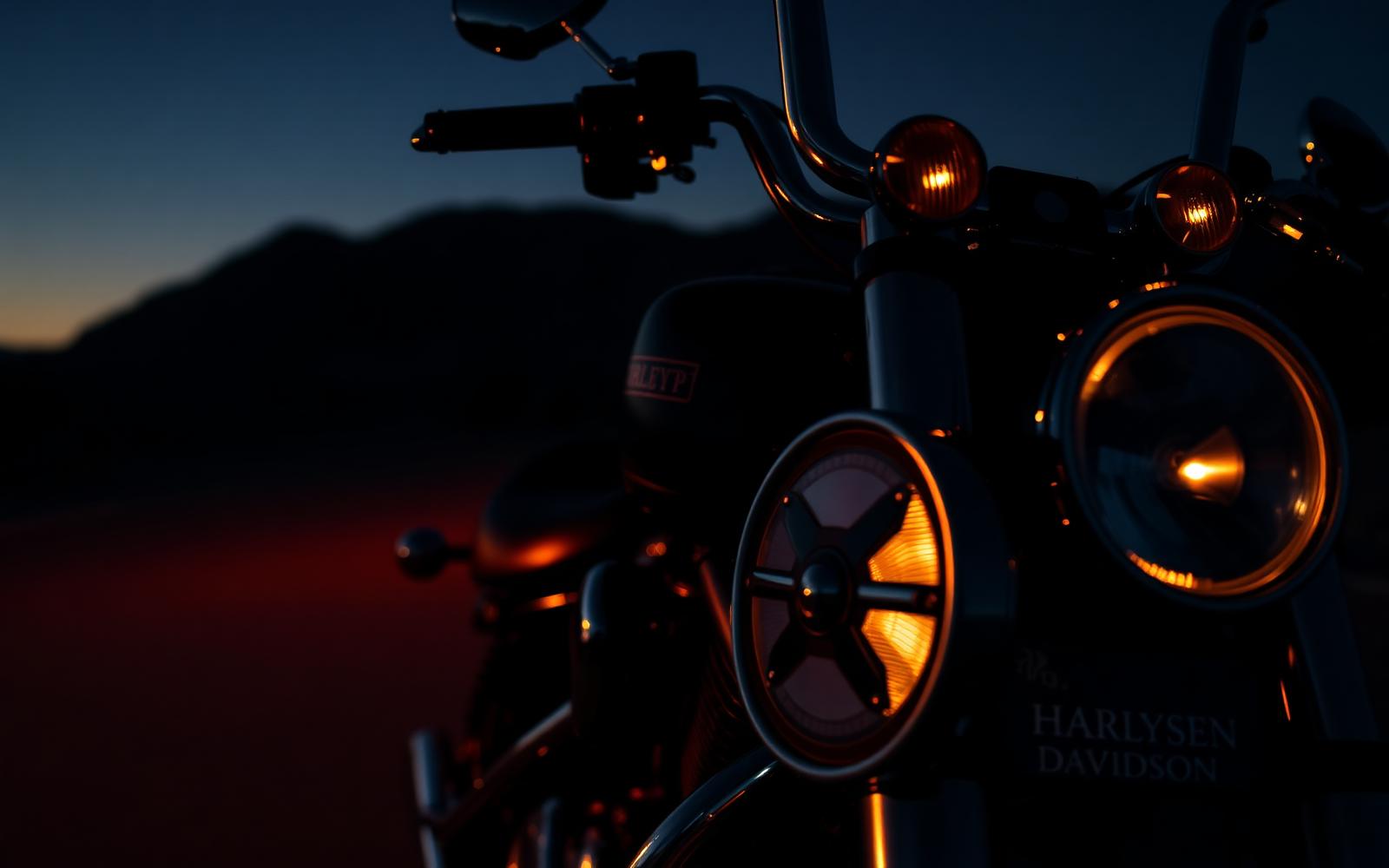Harley headlight glowing in the night